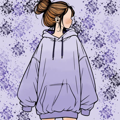 realistic girl with a oversized sweatshirt on and a bun