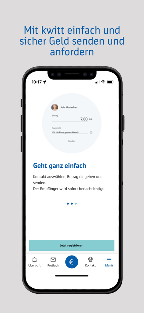 BBBank-Banking - Interface of the BBBank mobile app showing how to send and request money easily using Kwitt