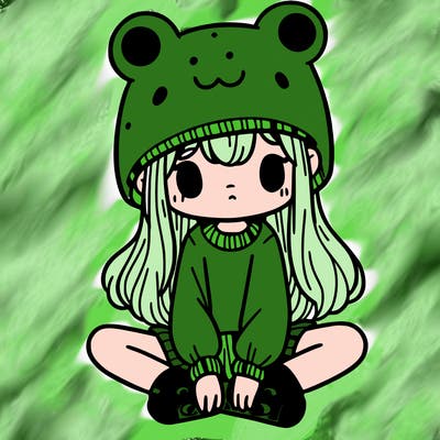 a girl wearing a frog hat and some frog socks