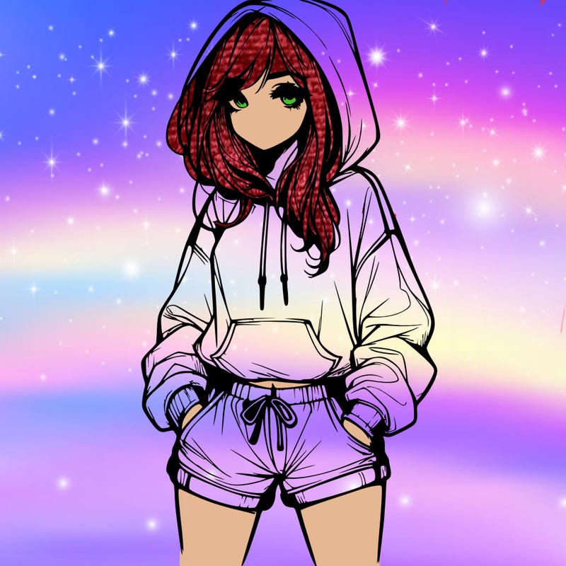 realistic girl in shorts and hoodie