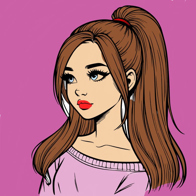 realistic girl with a high ponytail