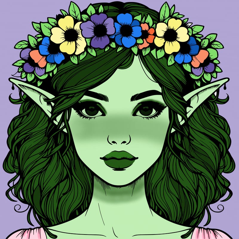 realistic female elf with flower crown