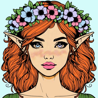 realistic female elf with flower crown