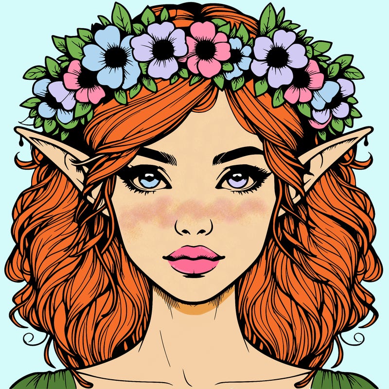 realistic female elf with flower crown