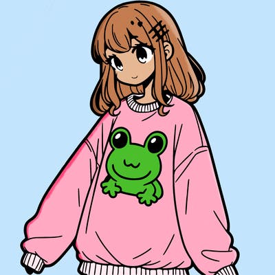 girl wearing frogging sweatshirt