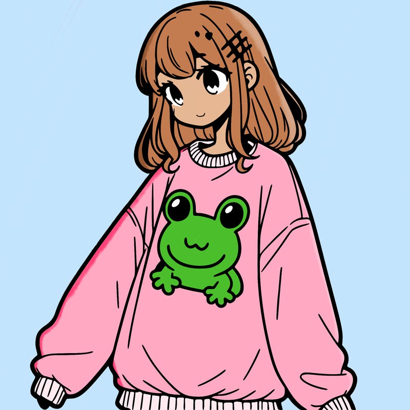 girl wearing frogging sweatshirt