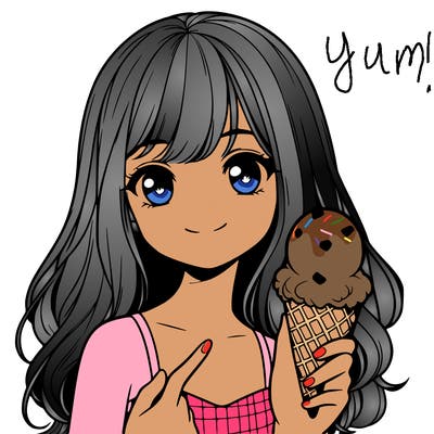 realistic girl with ice cream in her hand mint chocolate chip