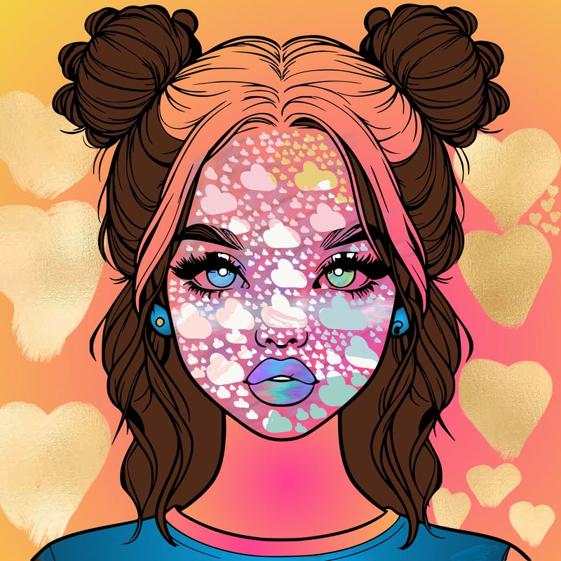 realistic girl with two buns in hair and lips