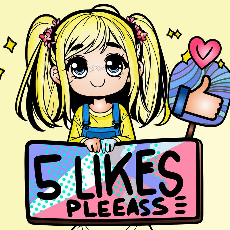girl holding sign saying 5 likes please