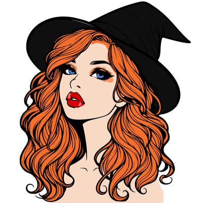 realistic witch girl with wavy hair and lips