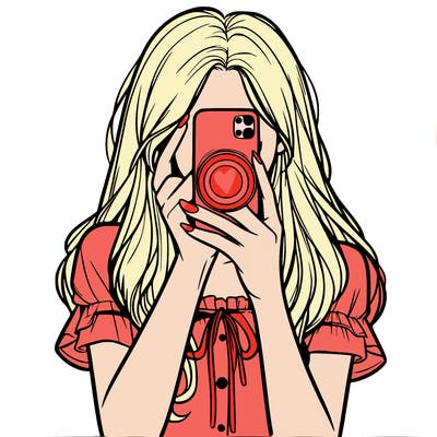 a realistic girl holding her phone taking pictures