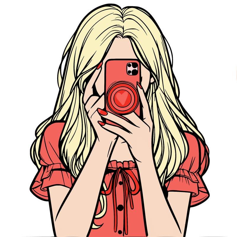 a realistic girl holding her phone taking pictures