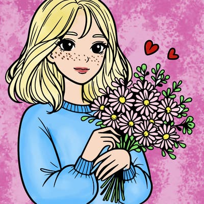 a woman holding flowers