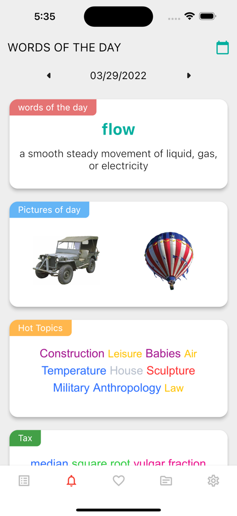English Dictionary LDOCE PRO app screen featuring the Word of the Day section with definitions and pictures