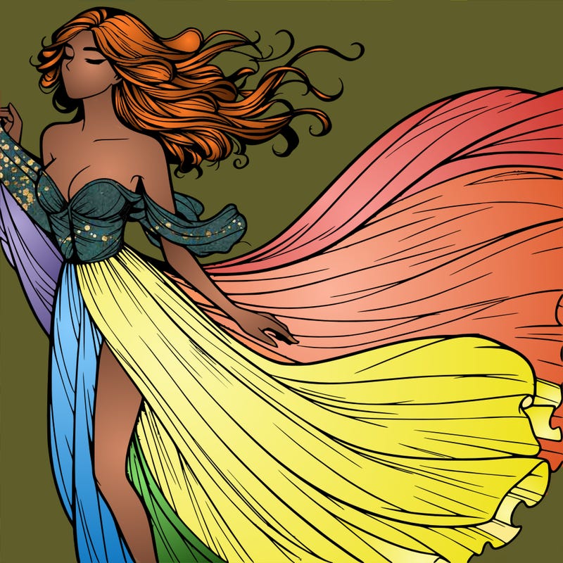 realistic woman in dress flowing the the wind