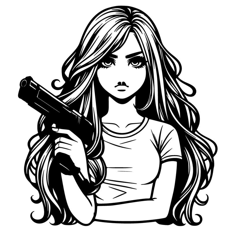 girl with a gun and long hair bad girl realistic