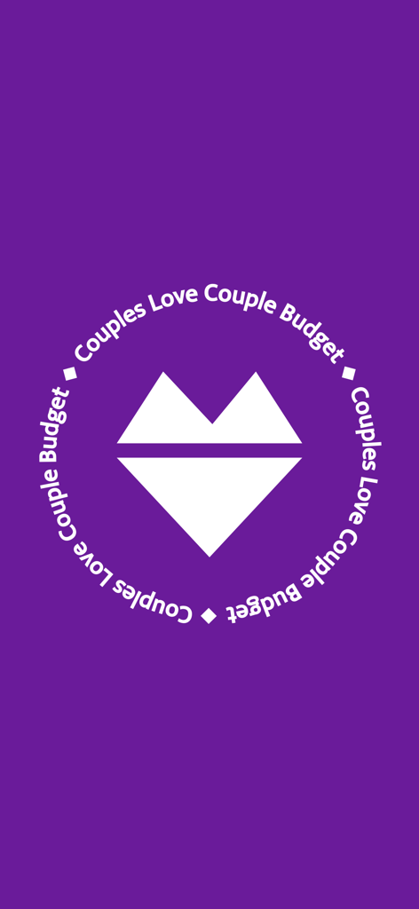 Couple-Budget - Logo en forme de cœur géométrique de l'application Couple Budget sur fond violet avec le texte circulaire Couples Love Couple Budget.