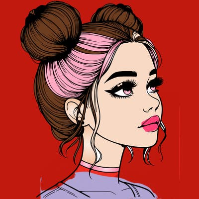 realistic girl with buns on the top of her head