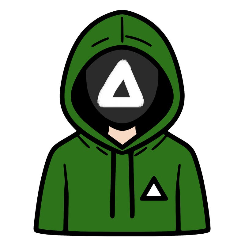 a person with non face waering a hoodie with a small triangle symbol