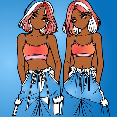 two girls with crop top with baggy pants