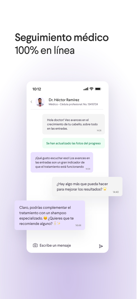 Choiz - Captura de pantalla de la aplicación Choiz mostrando una interfaz de chat con un doctor para seguimiento médico online del tratamiento
