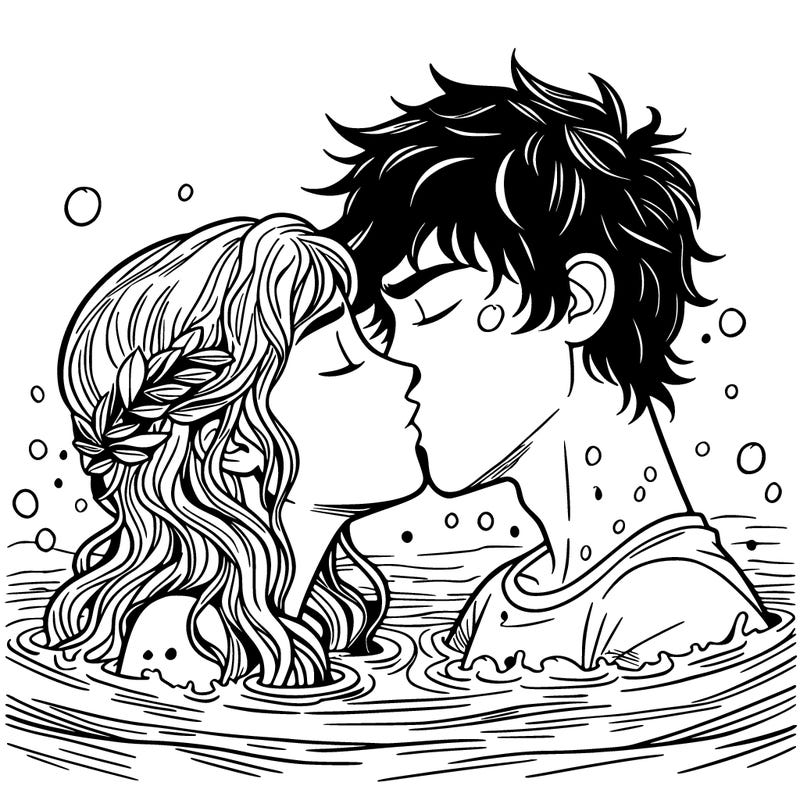 percy and annabeth kissing under water