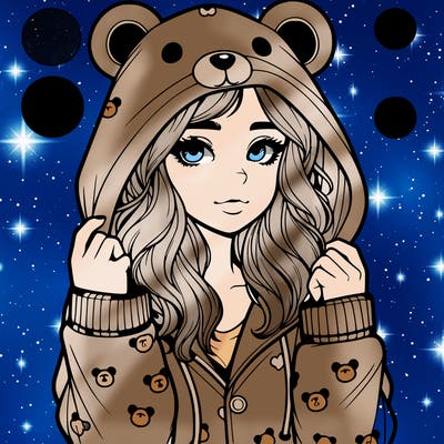 realistic girl in a animal pjs hoodie