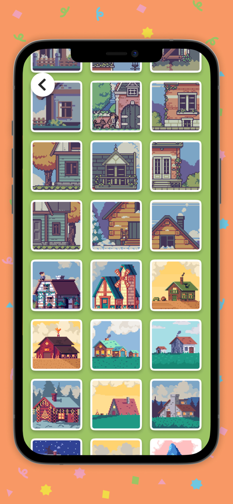 Pixel-Art-Vorlagen von Häusern zum Ausmalen im Color Tap Spiel