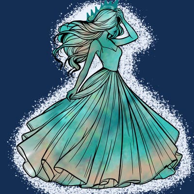 realistic woman with dress flowing in the wind