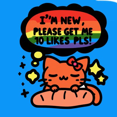 kitty taking a nap dream talking and saying "i'm new, please get me at least 10 likes pls!!"