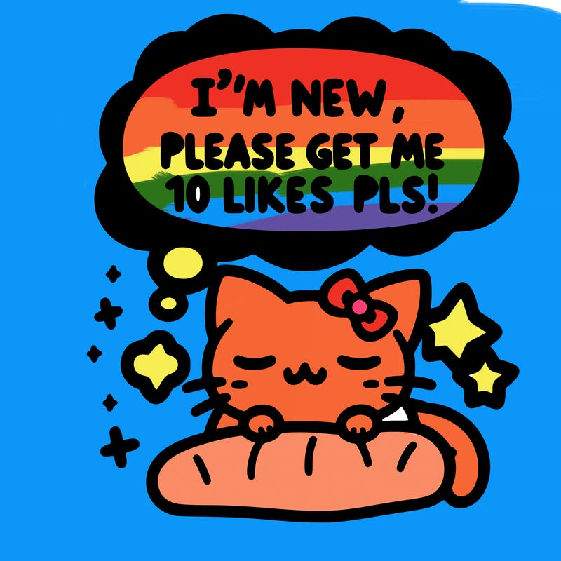 kitty taking a nap dream talking and saying "i'm new, please get me at least 10 likes pls!!"