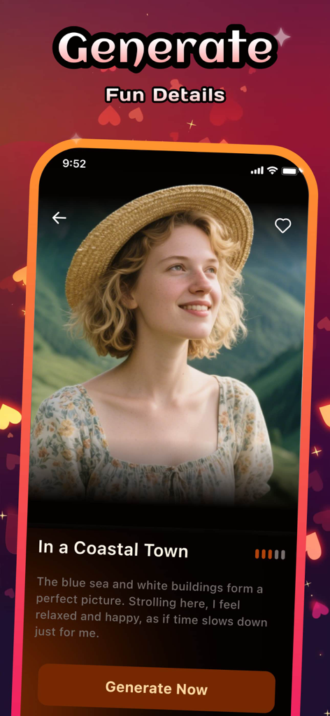 Meci - Meci app interface displaying an AI generated travel story from a photo