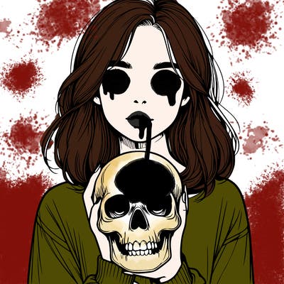 realistic girl holding a skull