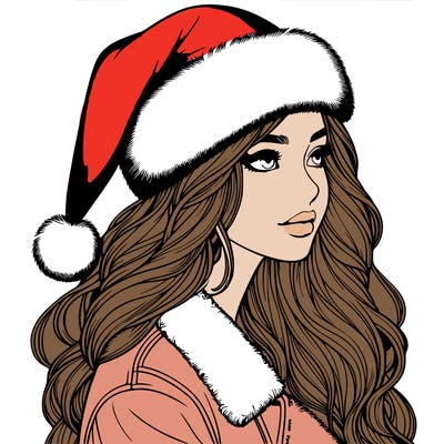 realistic girl in santa hat