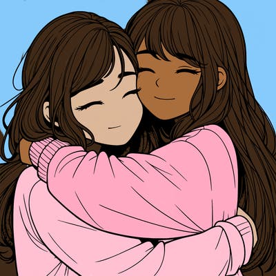realistic two girls hugging