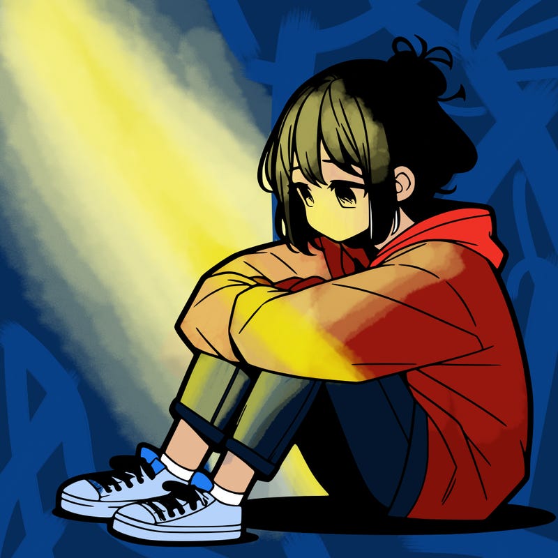 sad anime girl sitting alone