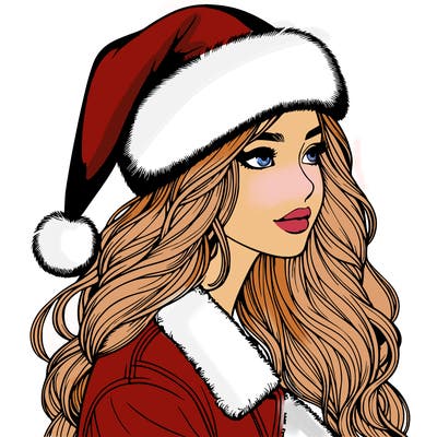 realistic girl in santa hat