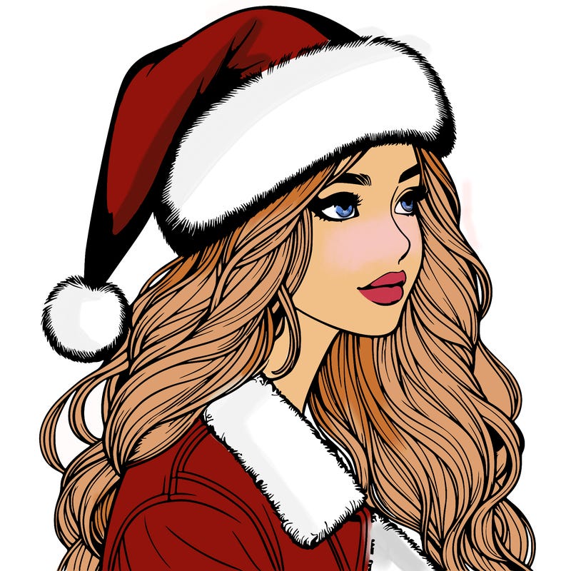 realistic girl in santa hat
