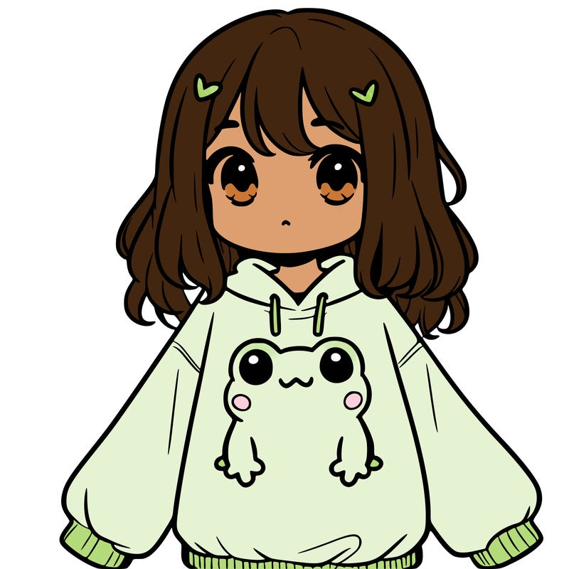 girl wearing frogging sweatshirt