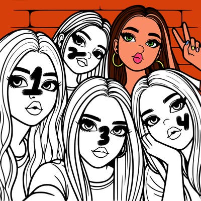 group of teen girls friends y2k up close in a selfie