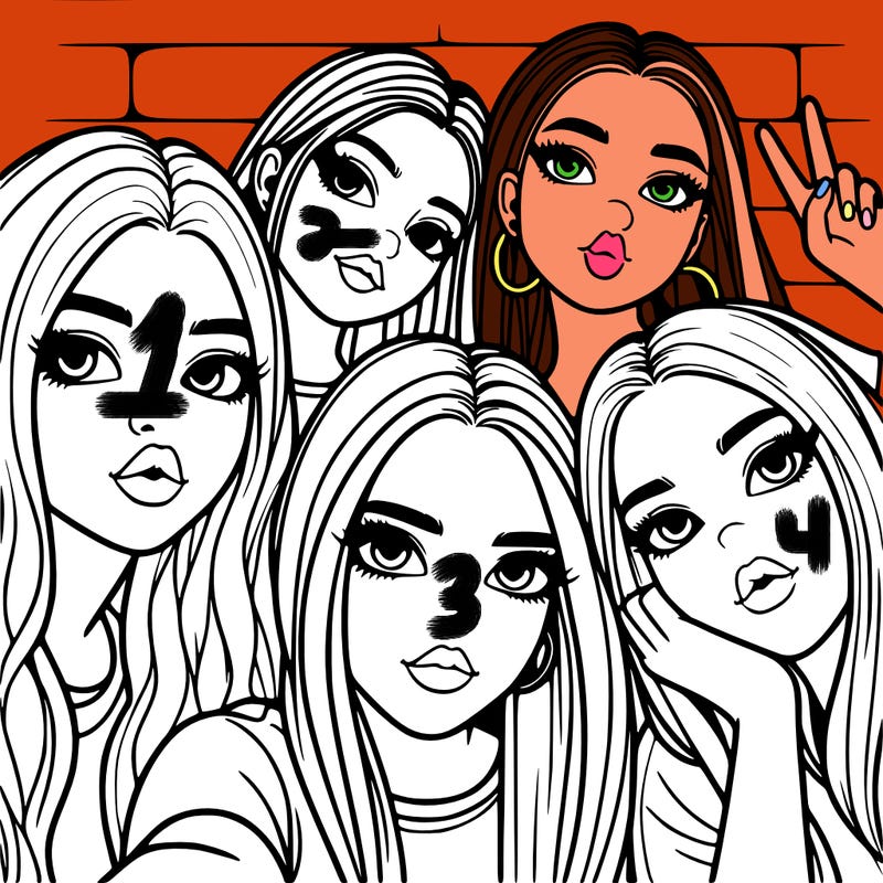 group of teen girls friends y2k up close in a selfie