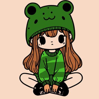 a girl wearing a frog hat and some frog socks