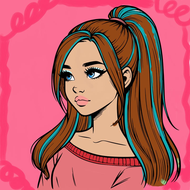 realistic girl with a high ponytail