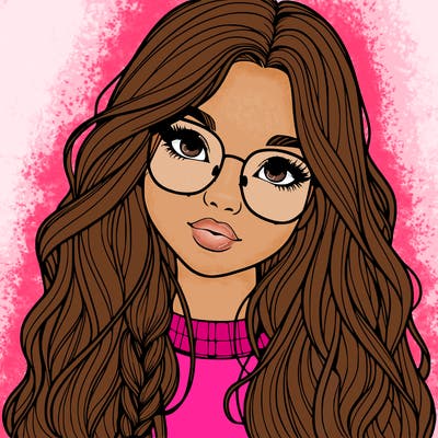 girl with long hair and freckles and glasses realistic