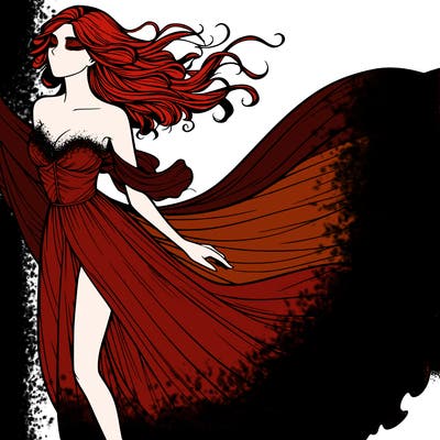 realistic woman in dress flowing the the wind