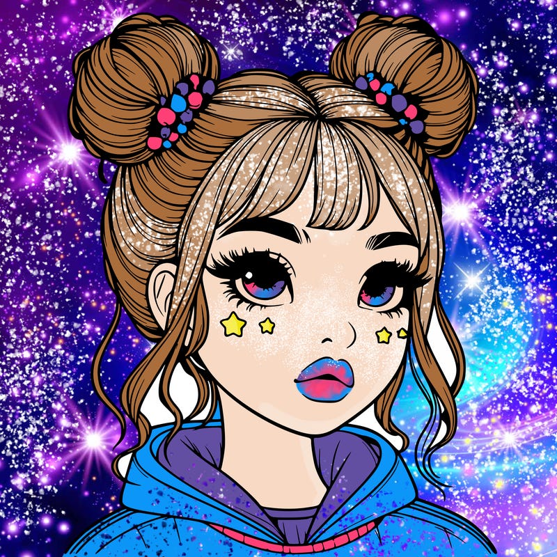 realistic girl with space buns