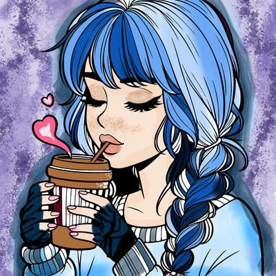 realistic girl drinking coffee