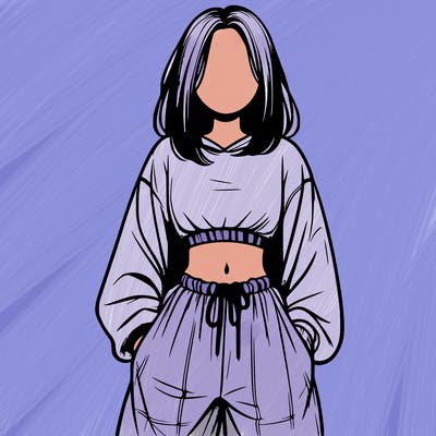realistic girl faceless with baggy pants and a crop top