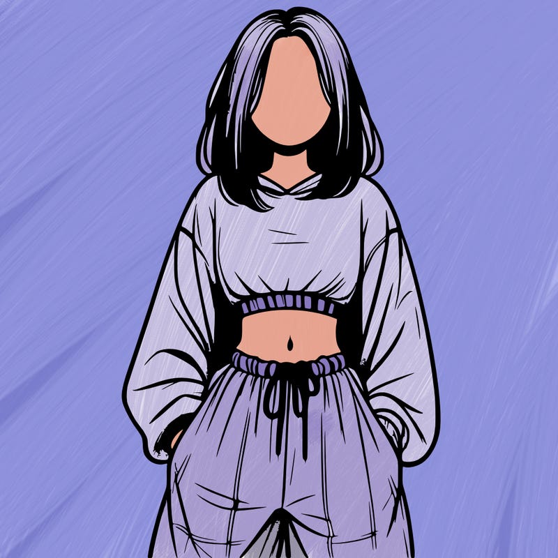 realistic girl faceless with baggy pants and a crop top
