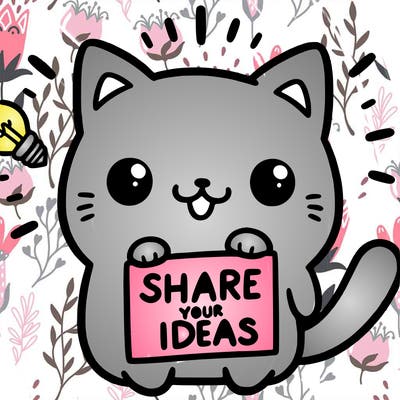 a cute cat saying share your ideas